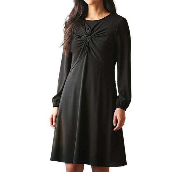 Isabel de Pedro Black Long Sleeve Dress Fit & Flare Knot Front Detail US size 12 - Picture 1 of 15